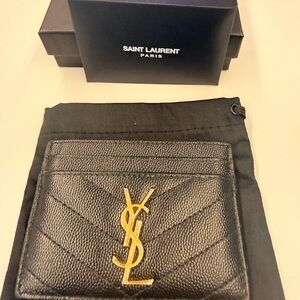 Saint Laurent Black Card Holder with Gold Emblem